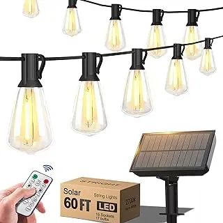 Stright 60-foot solar outdoor string lights with 15 Edison bulb sockets and remote