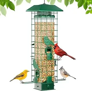 GAINSEN squirrel proof bird feeder with metal construction, 4 feeding ports for outdoor use.