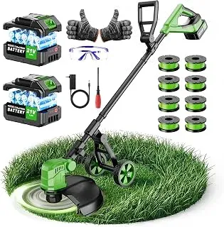Lemolifys 14-inch cordless wheeled grass trimmer with battery power and replacement spools