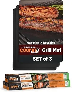 COOKINA X-Large BBQ Grill Mats 3-pack, non-stick reusable grilling sheets
