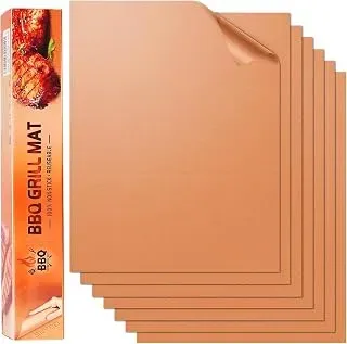 SKYBD set of 6 reusable copper grill mats for outdoor gas, electric, or charcoal grills
