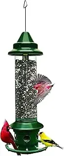 Brome 1024 Squirrel Buster Plus bird feeder with cardinal perch and six feeding ports
