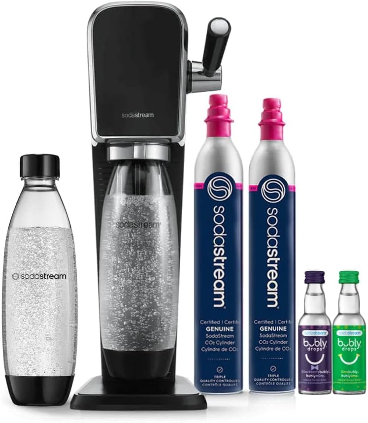 SodaStream Art sparkling water maker bundle in black with two CO2 cylinders and two bottles
