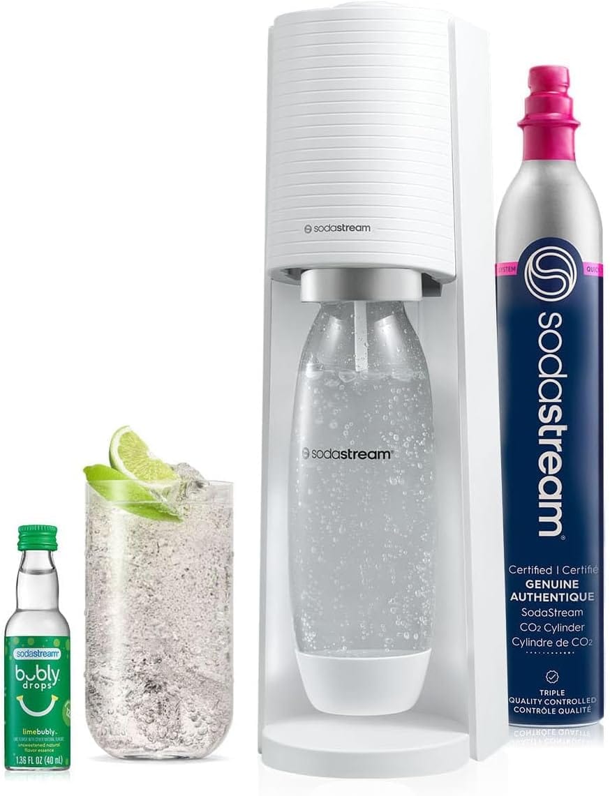 SodaStream Terra sparkling water maker bundle in white with CO2 cylinder and bottle