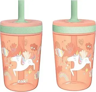 Zak Designs Unicorn Kelso 15oz leak-proof toddler straw cups, 2-pack