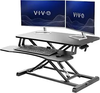 VIVO 32-inch black desk converter with dual monitor and laptop workstation
