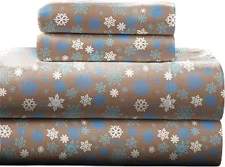 POINTEHAVEN tan queen flannel sheet set with a cozy snowflake print