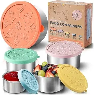 Everusely set of five stainless steel food containers with bright colourful lids