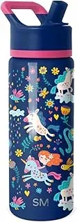 Simple Modern 18oz unicorn rainbow insulated stainless steel kids water bottle with straw