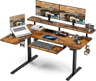 Acrolix 59-inch rustic brown L-shaped electric standing desk with shelves