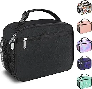 Femuar black insulated lunch box for boys and girls, durable school lunch tote bag