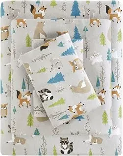 Sleep Philosophy True North twin flannel sheet set with forest animals and stars