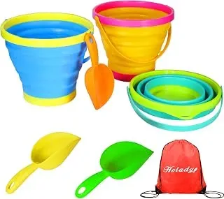 Holady 7-piece kids beach toy set with silicone buckets, shovels, and beach bags