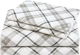 Comfort Spaces queen cotton flannel sheet set in warm gray plaid with deep pockets