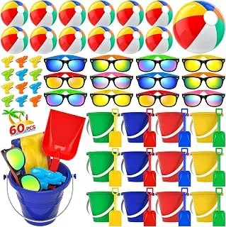 GIFTINBOX 60-piece pool party favour set with beach balls, sand toys, and kids sunglasses