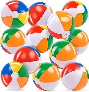 JOYIN 12-pack rainbow inflatable beach balls for pool games, parties, and summer fun