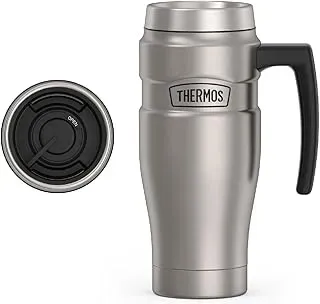 Thermos Stainless King 16-ounce matte steel travel mug with handle and lid