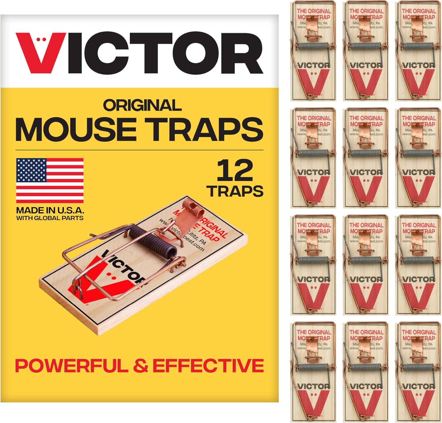 Victor M150 metal pedal wooden snap mouse trap, 12-pack