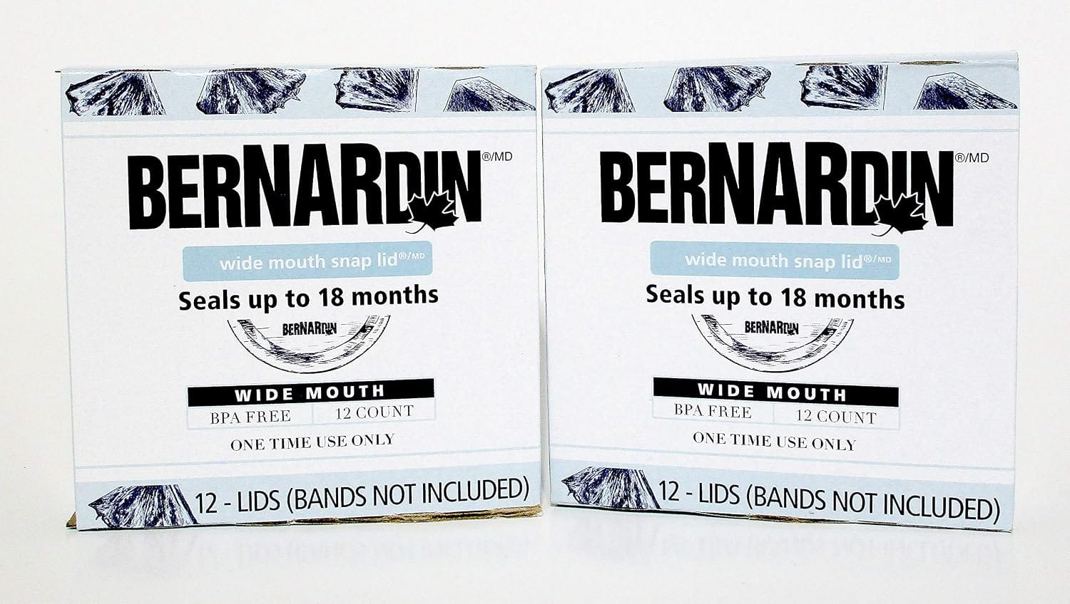 Bernardin wide mouth mason jar snap lids, two boxes of 12 lids