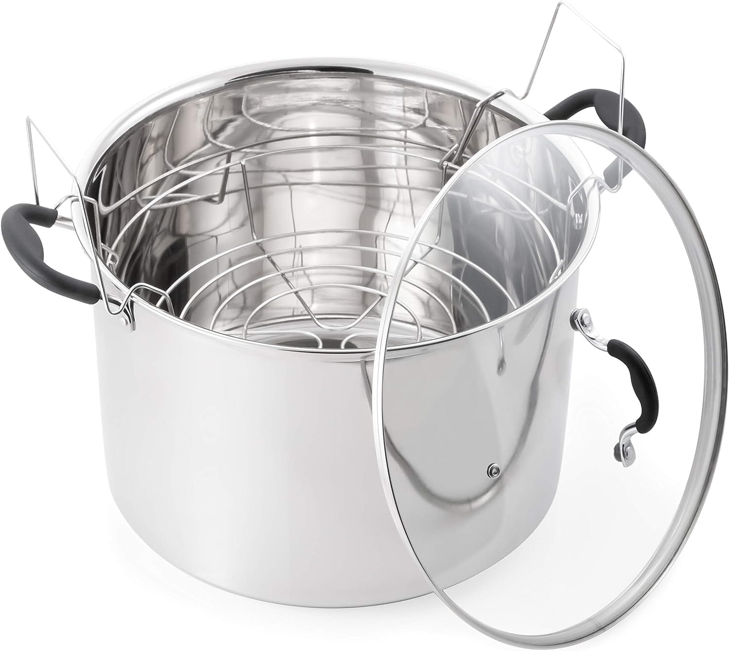 McSunley 21.5-quart stainless steel water bath canner with tempered glass lid and jar rack
