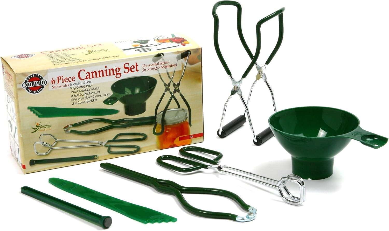 Norpro 6-piece canning set with jar lifter, magnetic lid lifter, funnel, jar wrench and tongs