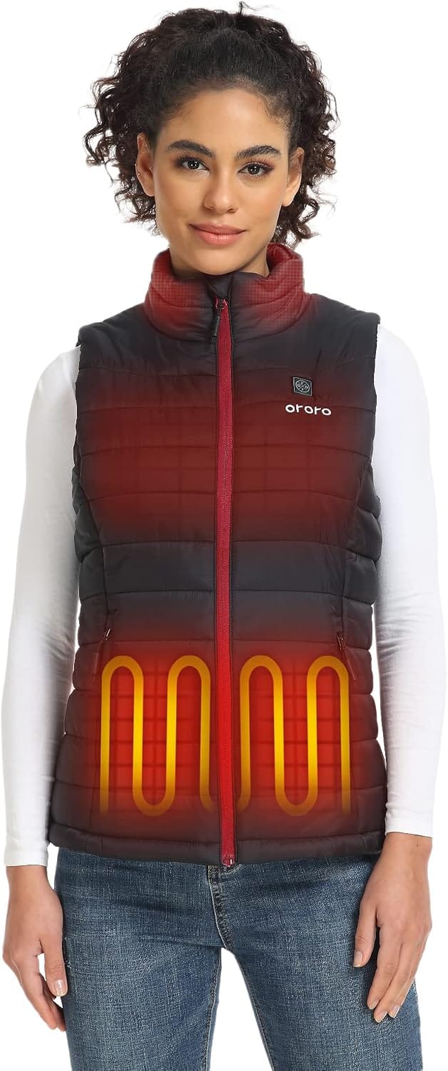 ORORO women's quilted heated vest with front heating elements