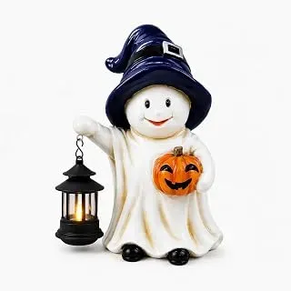 TERESA'S COLLECTIONS purple hat ghost statue with solar lantern for Halloween decor