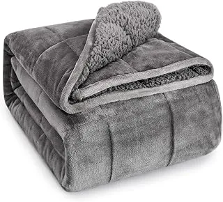 Wemore grey Sherpa fleece weighted blanket, 15 lb, queen-size 60 x 80 inches