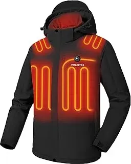 Venustas men's waterproof heated jacket with battery and detachable hood