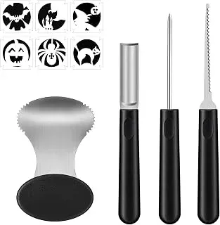 Antner 4-piece stainless steel pumpkin carving tools with 6 Halloween stickers