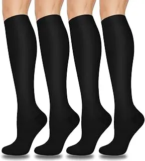 Four pairs of 15–20 mmHg compression socks for women and men, ideal for nurses and running