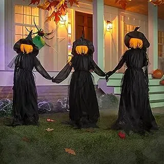 Evergreen Garden set of three 4-foot LED black witch garden stakes with hats
