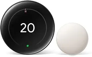 Google Nest Learning Thermostat 4th Gen in Obsidian with included temperature sensor