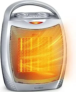 GiveBest silver portable 1500W ceramic space heater with thermostat and fan
