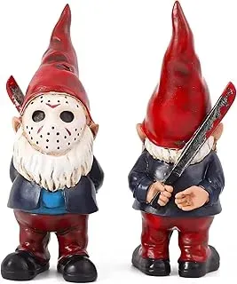 YECRUX 5.5-inch Halloween horror garden gnome statue in weatherproof resin