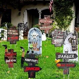 OEAGO six-piece Halloween outdoor yard sign set with creepy road signs