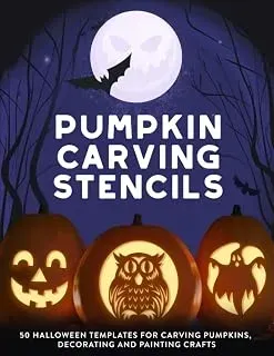 Pumpkin carving stencil book with 50 Halloween templates for crafts and decorations