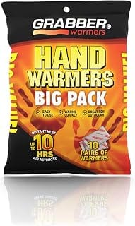 Grabber disposable odourless hand warmers, 10 pairs, with up to 7 hours of heat