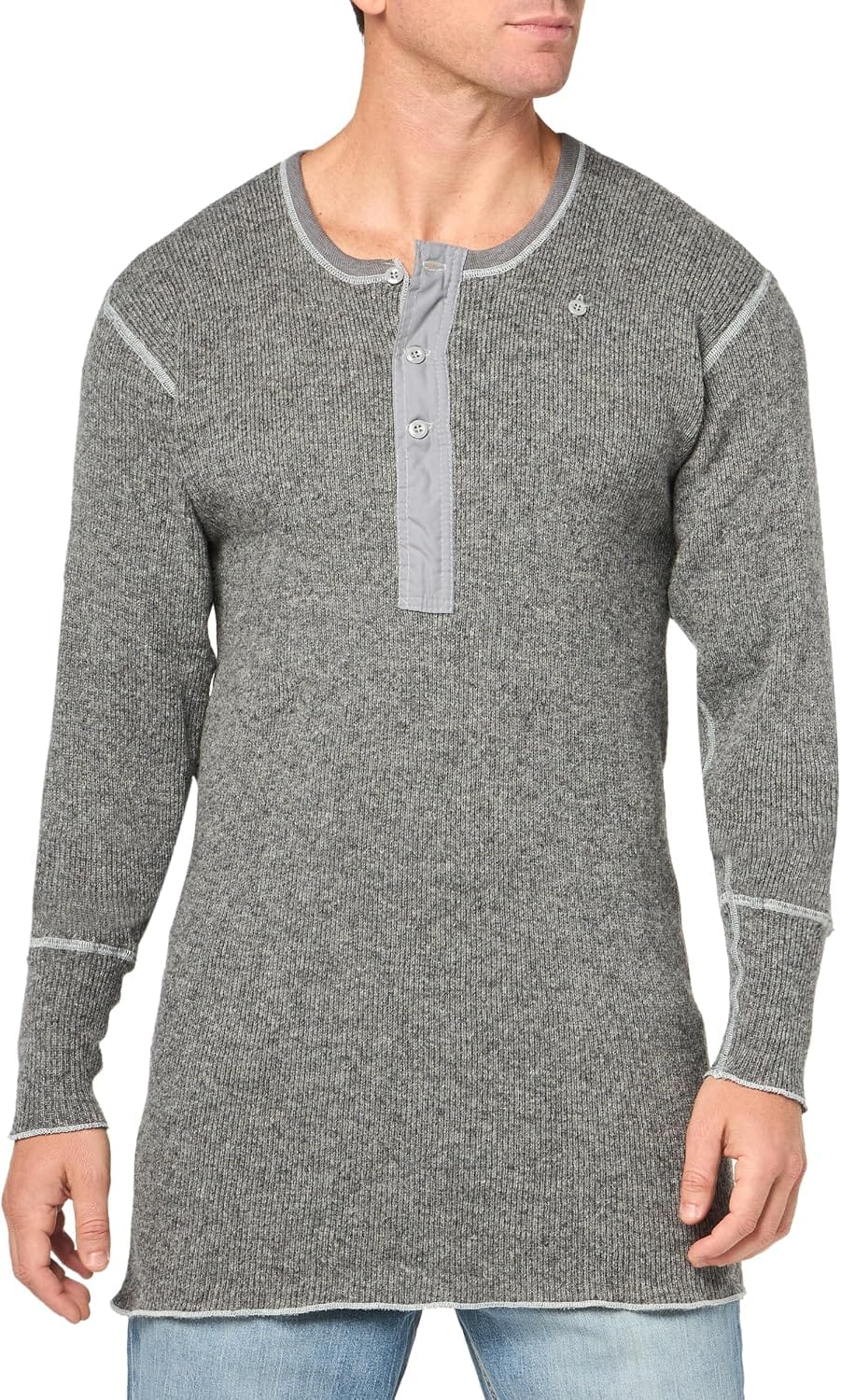 Stanfield's 1315 wool henley sweater in charcoal