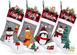 Elegantpark personalized 20-inch buffalo plaid Christmas stocking with custom name