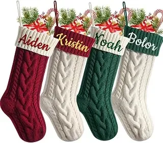 Infiher personalized knitted Christmas stockings with embroidered names