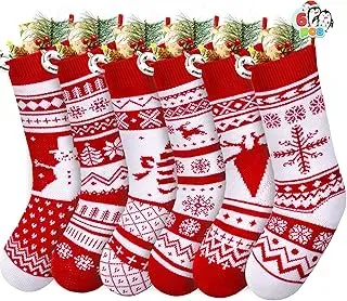 JOYIN six-pack of 18-inch knit Christmas stockings with assorted holiday designs