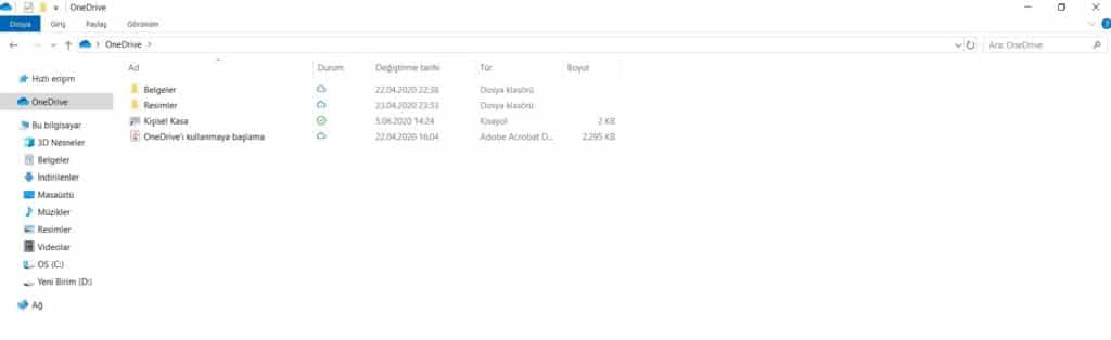 Microsoft OneDrive Arayüzü