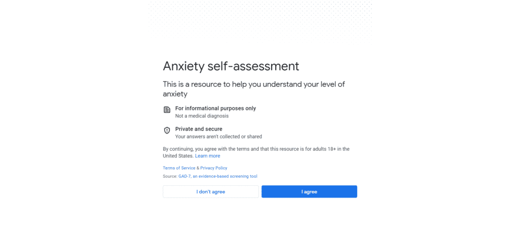 Google Arama'nın kaygı anketi sayfası