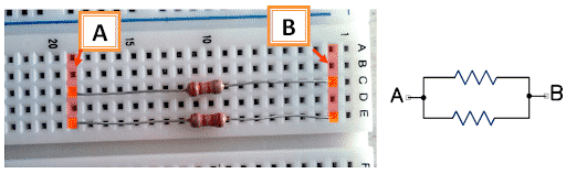 breadboard'da dirençlerle oluşturulmuş seri devre elemanı bağlantısı