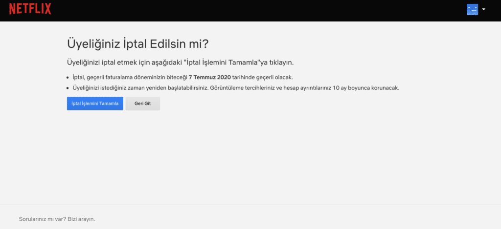 Netflix İptal Etme Sayfası