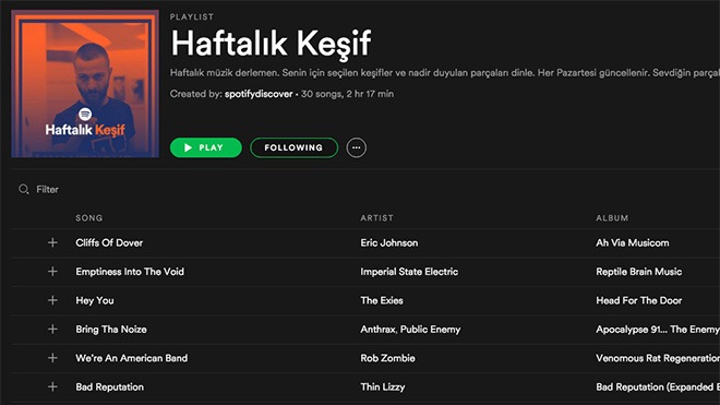 Spotify ve etkin kullanım için haftalık keşif arayüzü