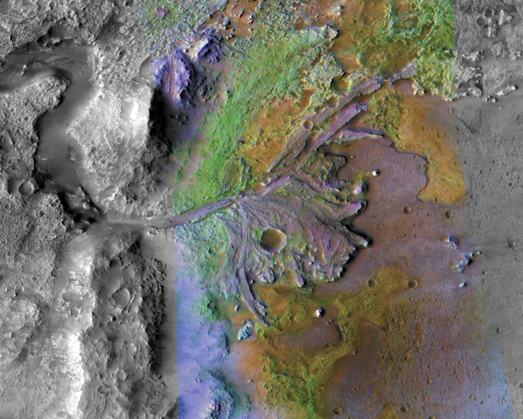 jezero crater. dünya'dan ayrıldı perseverance burayı hedefliyor.