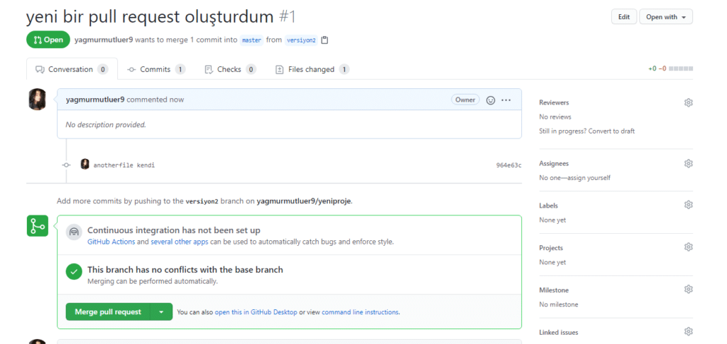 github merge etmek