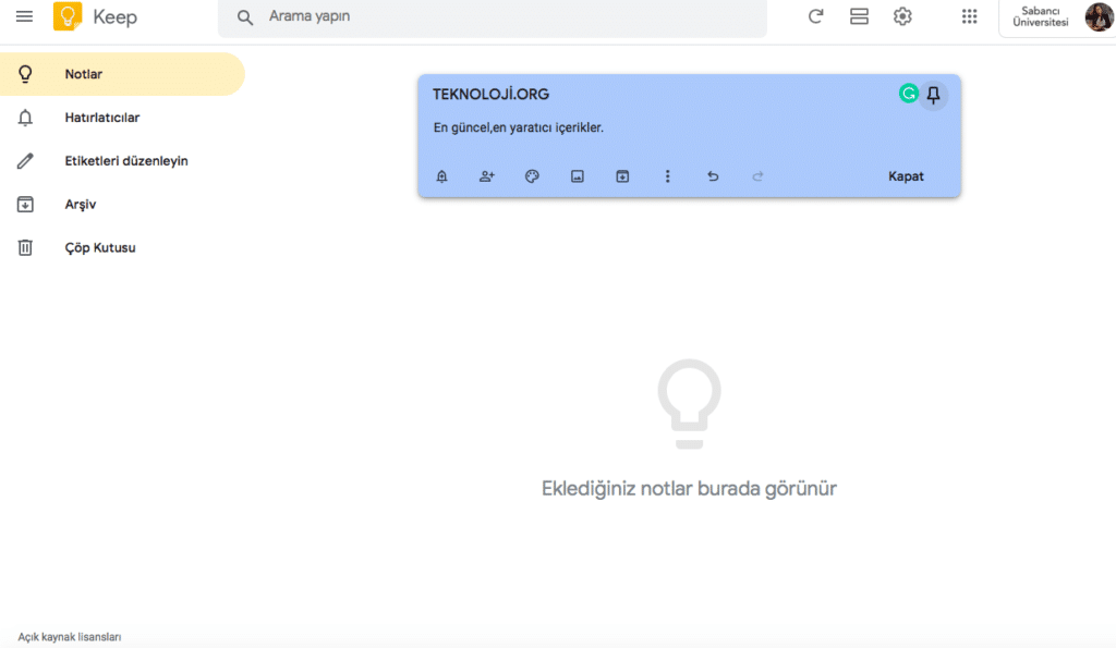 google-keep-uygulaması